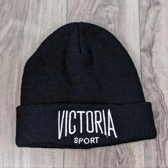 Victoria's Secret Sport Black Toque Beanie Hat Winter One Size - Picture 1 of 4